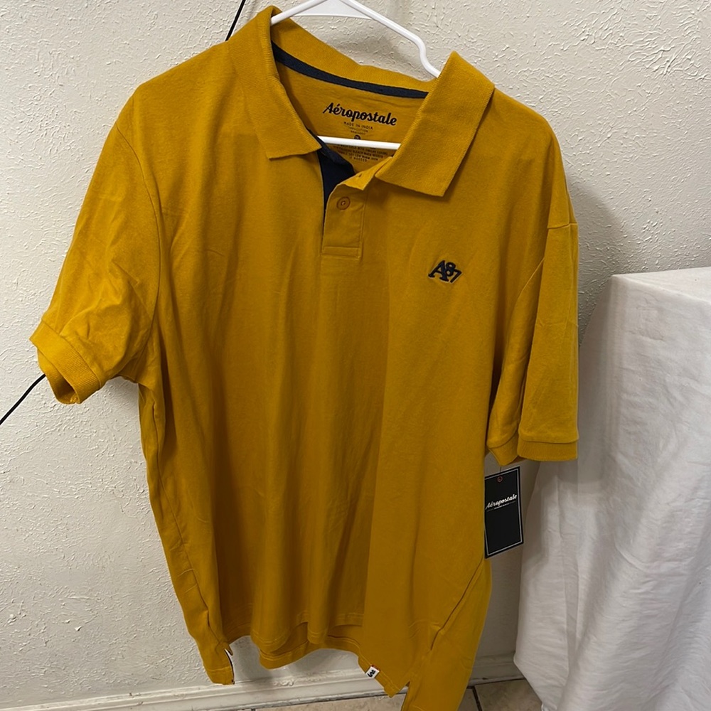 Aeropostale Men’s A87 Logo Polo Shirt Size 2XL Gold Short Sleeves NWT NEW A1
